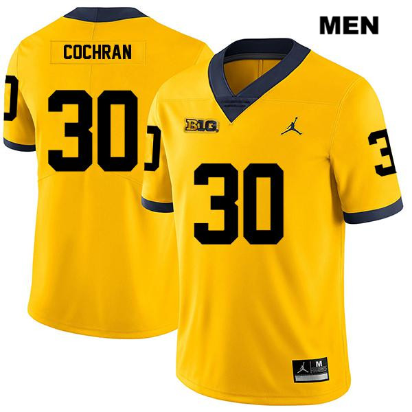 Men's NCAA Michigan Wolverines Tyler Cochran #30 Yellow Jordan Brand Authentic Stitched Legend Football College Jersey VC25H20OI